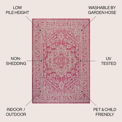 Sinjuri Medallion 63'' Round Gray Synthetic Indoor/Outdoor Rug