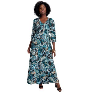 Jessica London Stretch Knit Faux Wrap Maxi Dress - 1 of 4