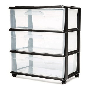 Homz Tall Solid Plastic 3 Drawer Medium Storage Cart with Caster Wheels for Living Room, Kitchen, Bedroom, Bathroom, and More - 1 of 4