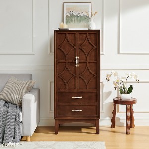 Airsurfer Vintage Storage Cabinet with Carved Doors and Drawers, Solid Wood Accent Cabinet for Living Room or Bedroom - 1 of 4