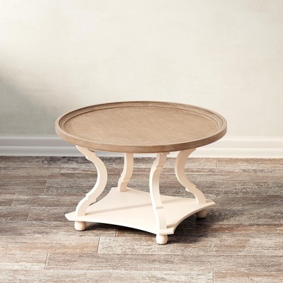 COZAYH Round Rustic Home Coffee Table with Wood Tray Top Decorative Accent Centerpiece for Living Room Style with Storage, White