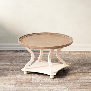 COZAYH Round Rustic Home Coffee Table with Wood Tray Top Decorative Accent Centerpiece for Living Room Style with Storage, White - 1 of 4