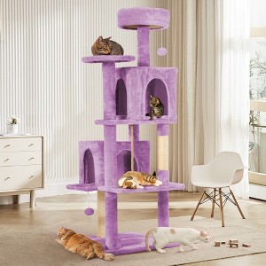 Modern Multicoloured 600GSM Soft Plush Cat Tree Pet Tower with Top Perch and Hanging Ball - 1 of 4