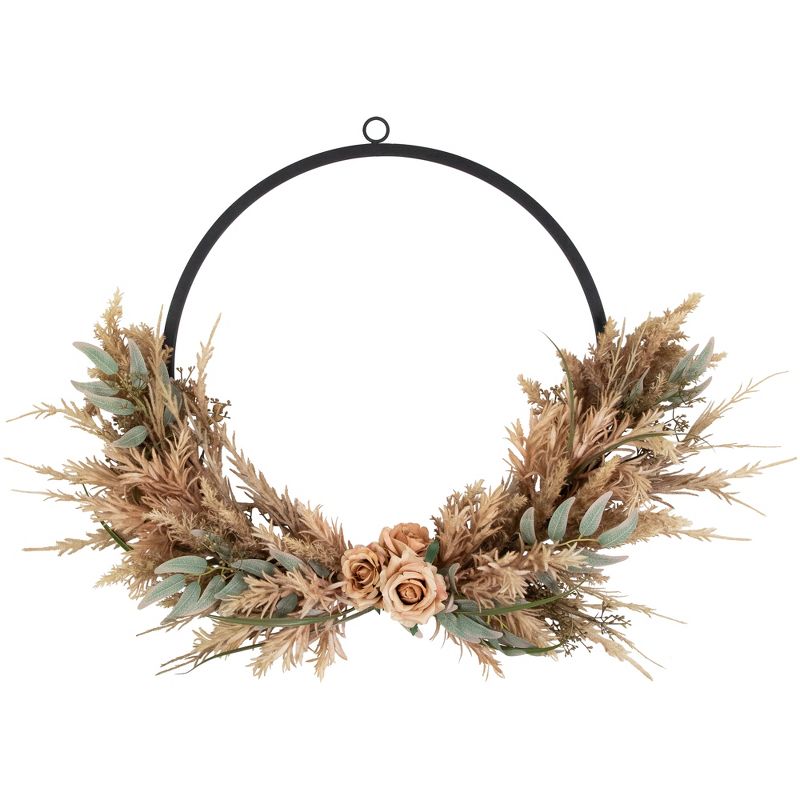 Northlight Fall Harvest Pale Rose and Thistle with Foliage Artificial Wreath, 24-Inch, Unlit, 1 of 8