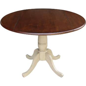 International Concepts 42 inches Round Dual Drop Leaf Pedestal Table - 29.5 inchesH, Almond/Espresso Finish