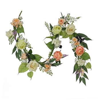 6' Artificial Spring Garland with Rose, Lavender and Berries - National Tree Company