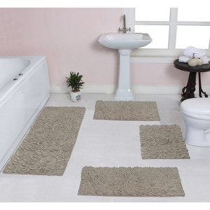 Bell Flower Collection Tufted Bath Rugs, Extra Soft and Absorbent, Non-Slip Bath Mats, Machine Washable Bathroom Mats, 4 Pcs Set with Runner, Linen - 1 of 4