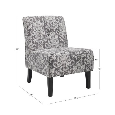 Elegant Gray Damask Slipper Chair with Sturdy Wood Frame