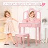 Kids Vanity, Girls Makeup Vanity Set with 3 Mirrors and Light, Brightness Adjustable Wooden Toddler Dressing Table with Stool, Pretend Play Vanity - 4 of 4