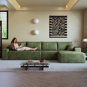 135 Inch Plush Corduroy Fabric Camel Cloud Sectional Couch with L-Shape Chaise Modern Modular Sofa for Living Room Apartment - 1 of 4