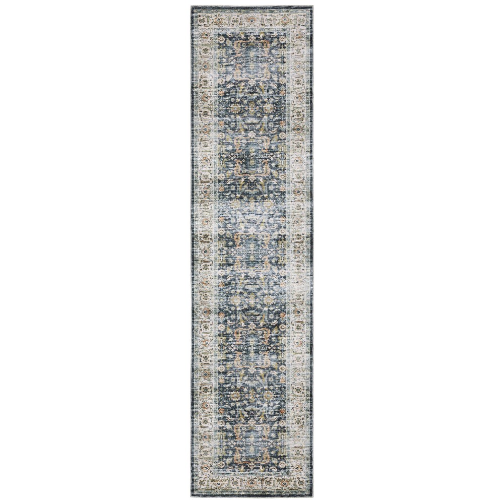 2'x8' Colette Washable Bordered Oriental Indoor Area Rug Blue/Gold - Captiv8e Designs