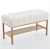 Kumasinova Multi-Use Upholstered Ottoman Bench with Wood Grain Metal Legs, End of Bed Bench with Shelf, Modern Entryway Bench, Foot Stool, Shoe Bench - 3 of 4