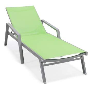 LeisureMod Marlin Patio Sling Chaise Lounge Chair With Arms in Grey Aluminum, Black