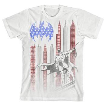 Batman Gotham City American Flag Skyscape White T-shirt Toddler Boy to Youth Boy