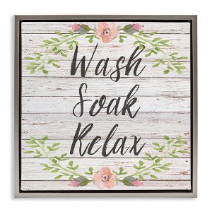 Stupell Industries Floral Wash Soak Relax Black Framed Floater Canvas Wall Art - 1 of 4