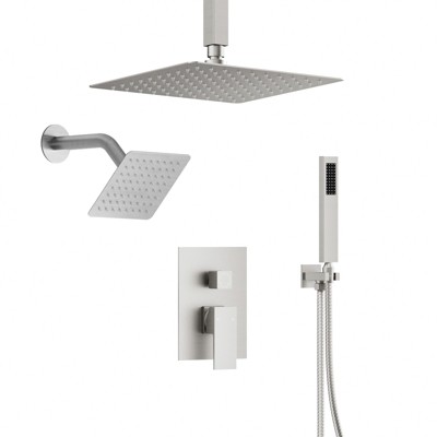 YAWWALK Ceiling Mount 10 and 6 in. Dual Square Shower Head and Handheld Shower Head