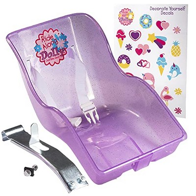 SCS Direct Doll Bike Seat (Purple Glitter) with Decorate Yourself Decals - Fits Virtually All Kids Bikes Easily - for American Girl and 18" Dolls and Stuffed Animals