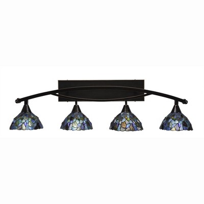 Toltec Lighting Bow 4 - Light Vanity in  Black Copper with 7" Blue Mosaic Art Glass Shade