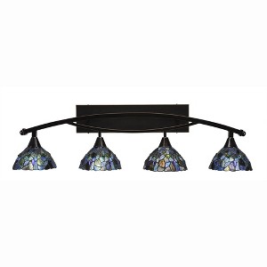 Toltec Lighting Bow 4 - Light Vanity in  Black Copper with 7" Blue Mosaic Art Glass Shade - 1 of 1