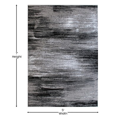 Gray and Black Tufted Rectangular 5' x 7' Synthetic Area Rug