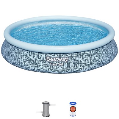 Bestway Fast Set PVC 15' Above Ground Round Inflatable Swimming Pool Set with 530 GPH Filter Pump