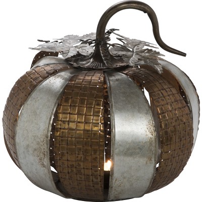 Transpac Metal 13 in. gold Harvest Patterned Pumpkin Candle Holder