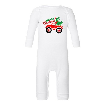 The Juniper Shop Christmas Dino Truck Baby Romper