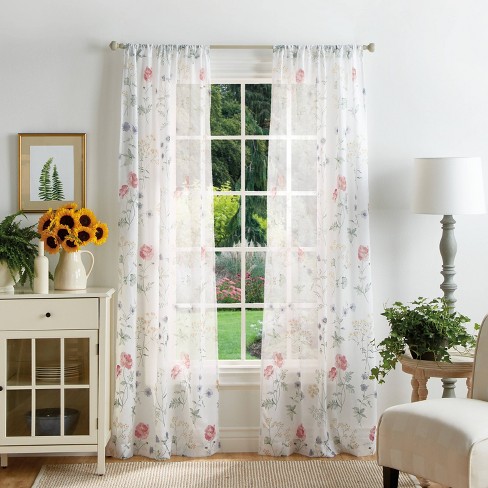 Set Of 2 84 X37 Martha S Garden Print Sheer Curtain Panels White Martha Stewart Target