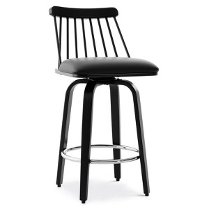 Bekrvio 26" Swivel Bar Stools Set of 1/2/3/4–Faux Leather Counter Stool with Spindle Back, Solid Wood Legs, Wooden Barstools for Kitchen Island - 1 of 4