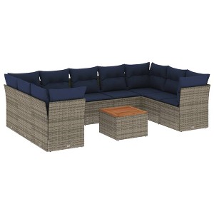 vidaXL Patio Sofa Set with Cushions 10 Piece, Outdoor Conversation Set, Patio Furniture Set for Balcony Garden, Modern Style, Gray Poly Rattan - 1 of 4
