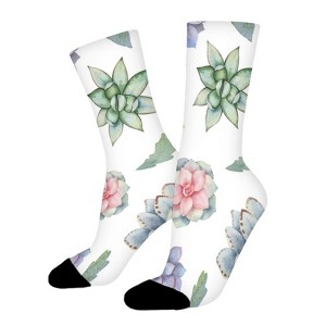 Watercolor Green Garden Cacti Women Printed Crew Socks Funny Funky Socks Soft Polyester Novelty Gifts for Artists Men - 1 of 1