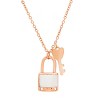 Steeltime Ladies stainless steel mother of pearl and simulated diamonds tiny lock (Lucky) and key necklace. Color Options: Silver, Gold, Rose Gold - 2 of 4