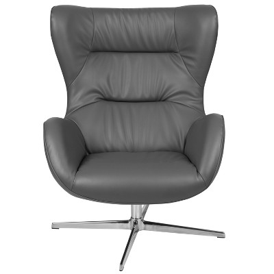 Gray LeatherSoft Retro Swivel Wing Accent Chair with Aluminum Base
