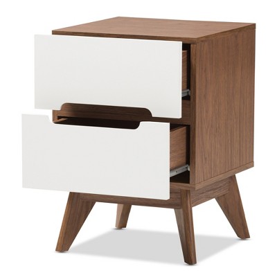 Calypso Mid-Century Modern White and Walnut 2-Drawer Nightstand