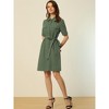 Allegra K Women's Collared Side Pockets Button Up Cotton Belted Shirt Dress - image 3 of 4