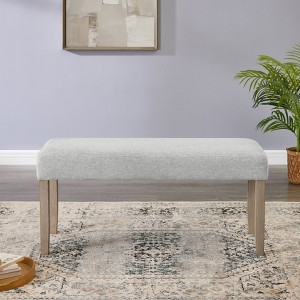 Roundhill Furniture Zelalle Upholstered Bench, Light Gray Fabric with Rubberwood Legs - 1 of 4