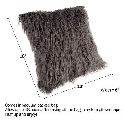 18-inch Gray Faux Fur Square Accent Pillow Set