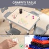 Kids Table and Chairs Set, Toddler Height Adjustable Desk with Graffiti Desktop, Arts & Crafts Table with 4 Seats - 3 of 4