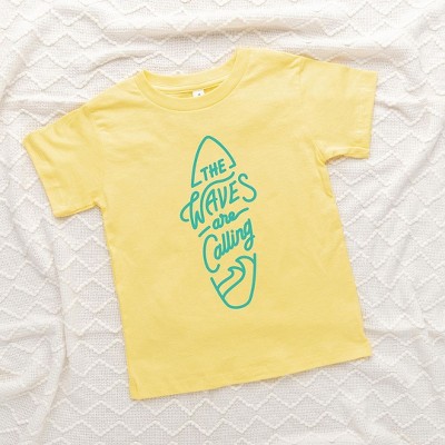 The Juniper Shop The Waves Are Calling Surf Board Toddler Short Sleeve Tee