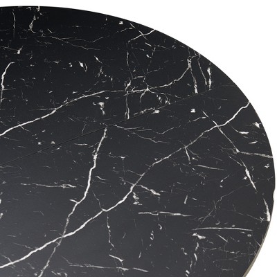 Vynxaria 47" Round Dining Table Black Faux Marble MDF, Wood Base Modern Table for Kitchen Living Room Furniture