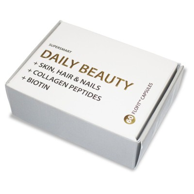 SuperSmart Daily Beauty - with Verisol Collagen Peptides, Hyaluronic Acid, Soluble Keratin, Biotin | Non-GMO & Gluten Free - 60 Flofit Capsules