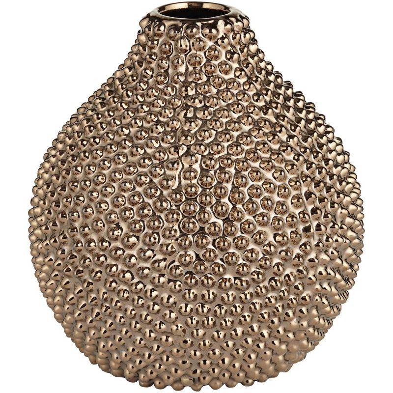 Studio 55D 8" High Glossy Brass Textured Ceramic Vase, 1 of 7