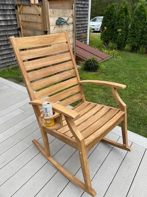 Wooden rocking chair with clearance cup holder