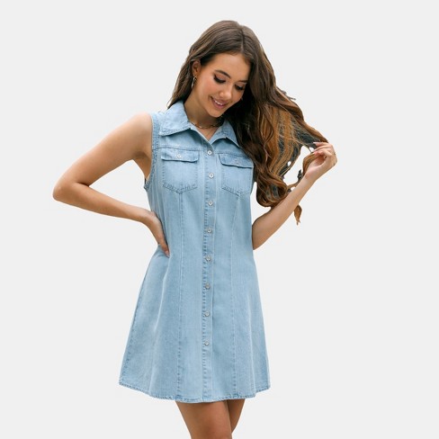 Women s Casual Denim Shirt Dress With Button down Front Cupshe Target