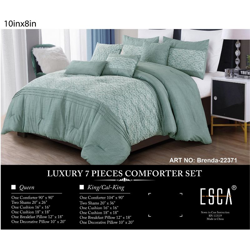 Esca Brenda Warm & Cozy 7 Piece Comforter Set: 1 Comforter, 2 Shams, 2 Cushions, 1 Breakfast Pillow, 1 Decorative Pillow - Green, 1 of 6
