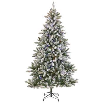 NOMA 7-Foot Pre-Lit Flocked Cypress Artificial Christmas Tree with 988 Tips and 350 Warm White and Multicolor Color-Changing LED Lights with 10 Modes