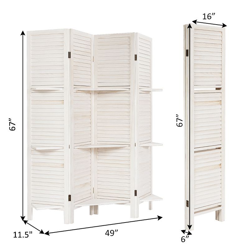 Costway 4 Panel Folding Room Divider Screen W/3 Display Shelves 5.6 Ft Tall WhiteNatural, 4 of 11