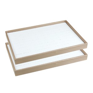 Unique Bargains Stackable PU Leather Jewelry Organizer Tray with Removable Dividers for Drawer Inserts Set of 2 - 1 of 4
