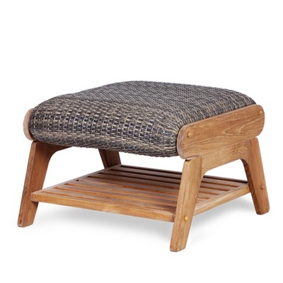 Auburn Upholstered Teak Outdoor Ottoman - Cambridge Casual: Weather-Resistant, Quick Dry Foam Cushion