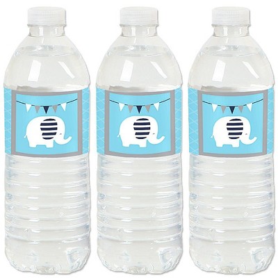 Big Dot of Happiness Blue Elephant - Boy Baby Shower or Birthday Party Water Bottle Sticker Labels - Set of 20